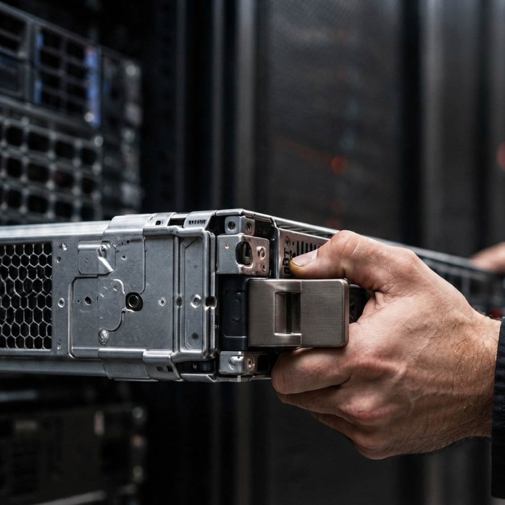 Engineer handling server hardware